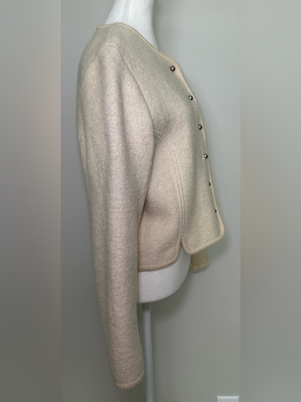 Vintage The Whittaker Collection Virgin Wool Ivory Cream Button Front Cardigan M - Picture 5 of 11